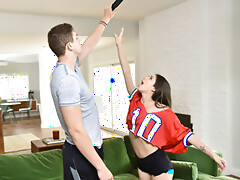 Whenever one of their team scores, they take off an article of clothing. Soon, Gianna is butt naked, and our studs cock is stiffer than an upright! He sticks his dick inside her endzone and plows forward for the score. Then Gianna takes a nice post game spray down. Go team go!video